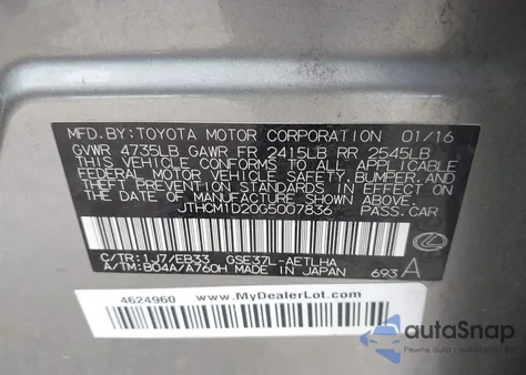 2016 Lexus Is 300 from USA, damaged, VIN JTHCM1D20G5007836